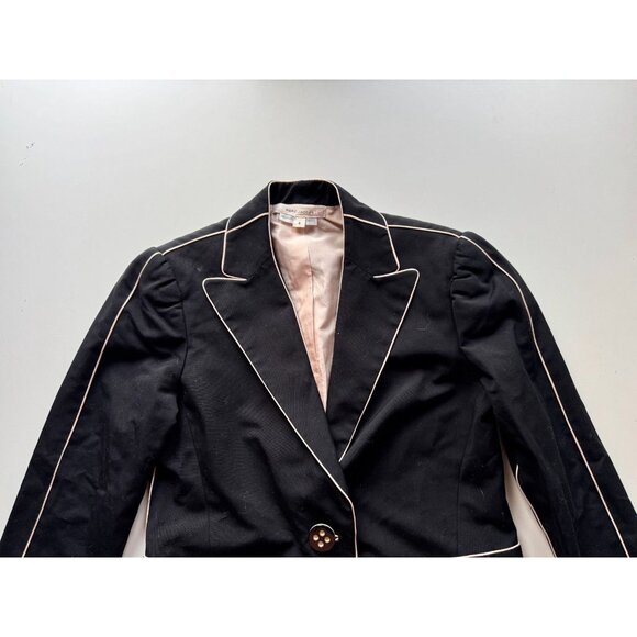 MARC JACOBS Black Cotton Faille Cream Piped Trim Blazer Jacket, Size 00 - Picture 7 of 16